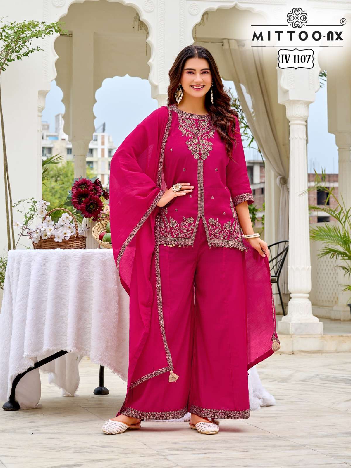 MITTOO NX IV 1107 AND 1108 BOUTIQUE DESIGNER TOP PALAZZO SUIT DIWALI OUTFIT SHOP